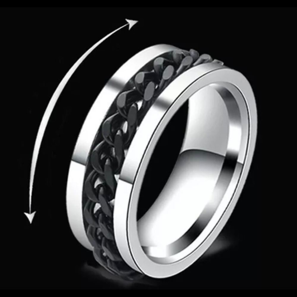COPY - New!! Mens 925 Silver Spinner Black Chain Wedding Band ! - Picture 6 of 6